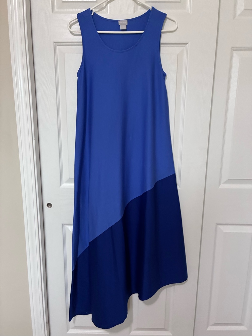 Chico’s Asymmetrical Blue Color block Sleeveless Maxi Dress Sz 0P (4/6 P)